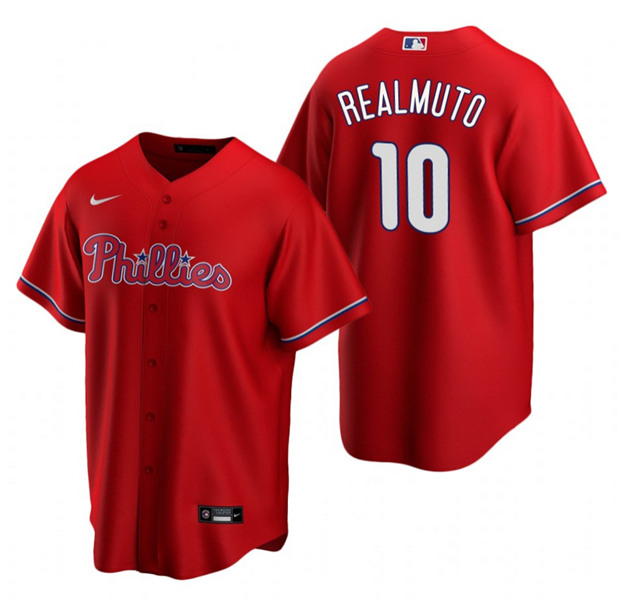 Men's Philadelphia Phillies #10 J.T. Realmuto Red Cool Base Stitched Jersey
